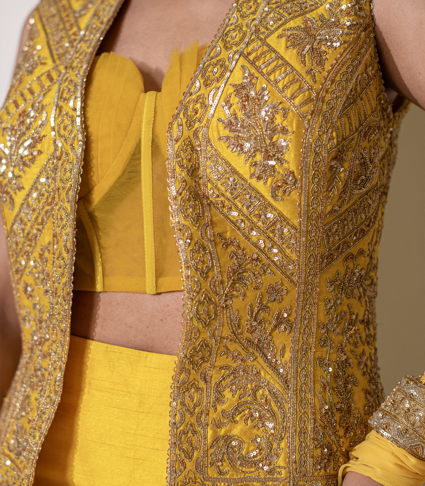 sunshine Yellow Heavy Embellished ethnic designer Jacket Set - Image 5