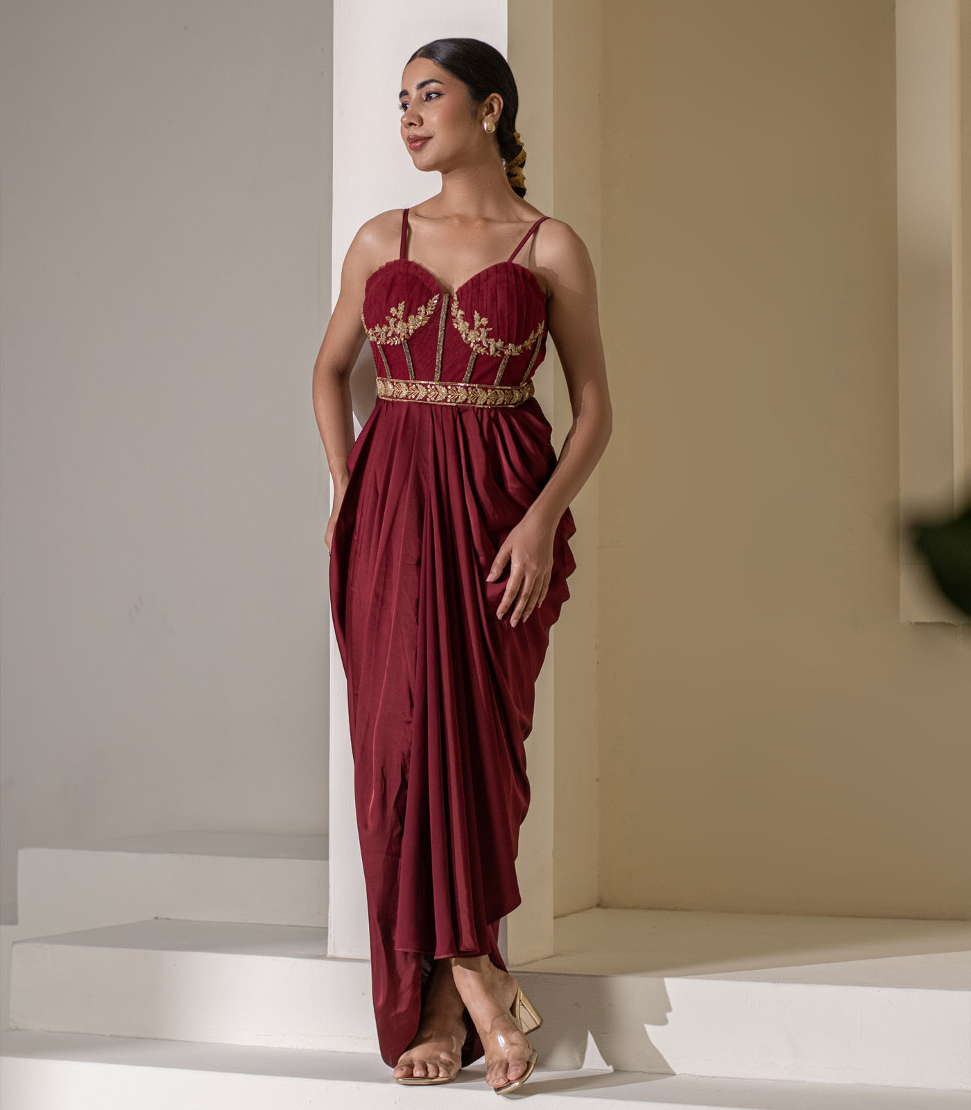 maroon attached saree old collection