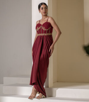 maroon attached saree old collection