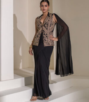 Balck jacket saree