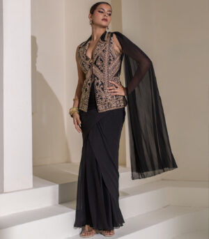 Balck jacket saree