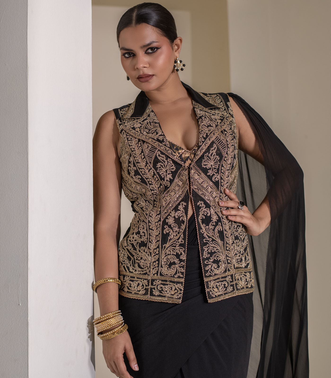 Balck jacket saree - Image 2
