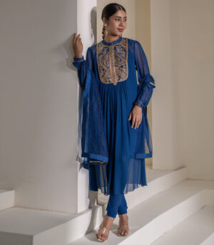 Blue Embellished Yoke Georgette Kurta deigner Dress