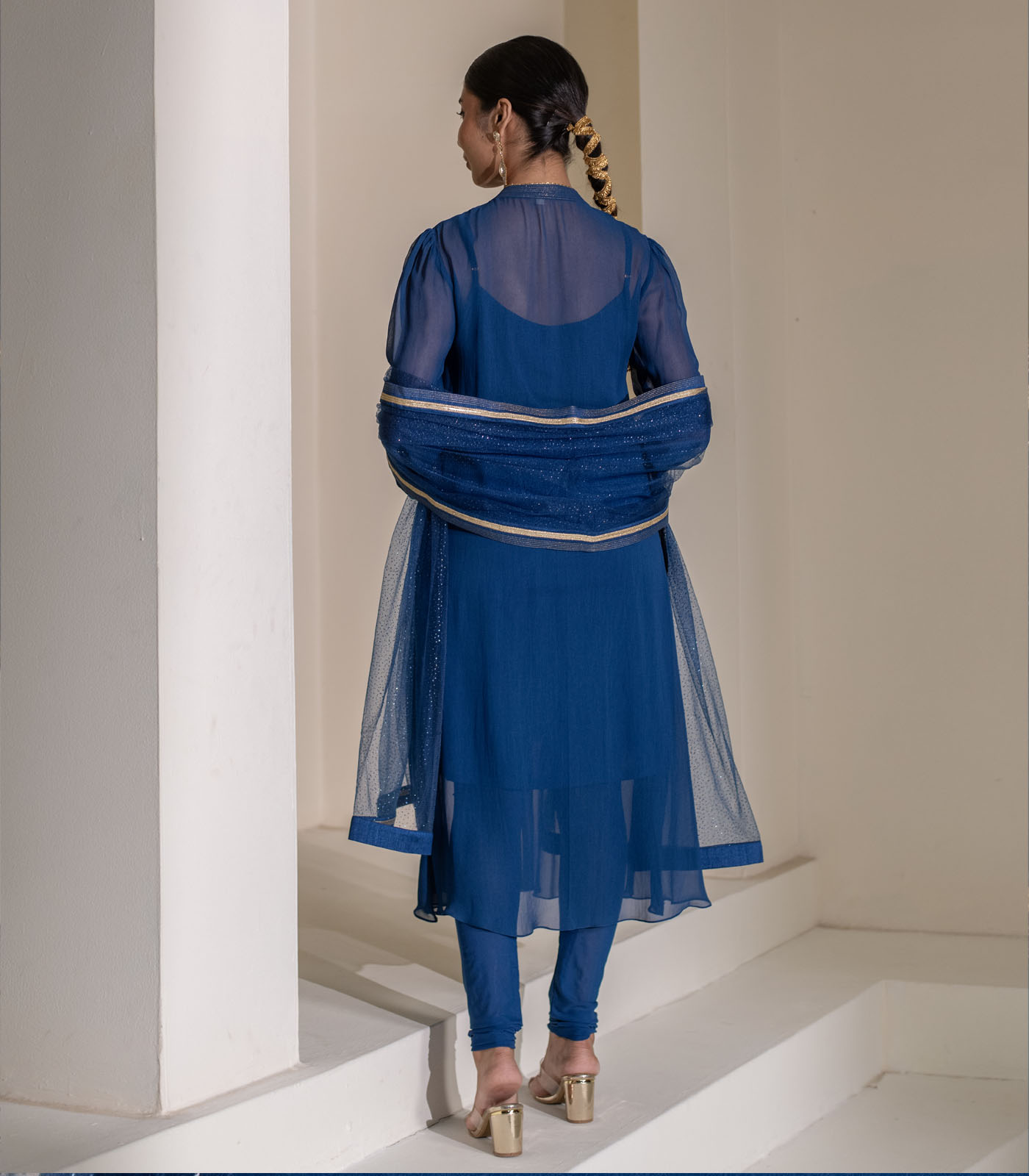 Blue Embellished Yoke Georgette Kurta deigner Dress - Image 4