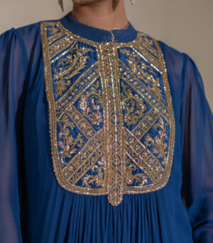 Blue Embellished Yoke Georgette Kurta deigner Dress