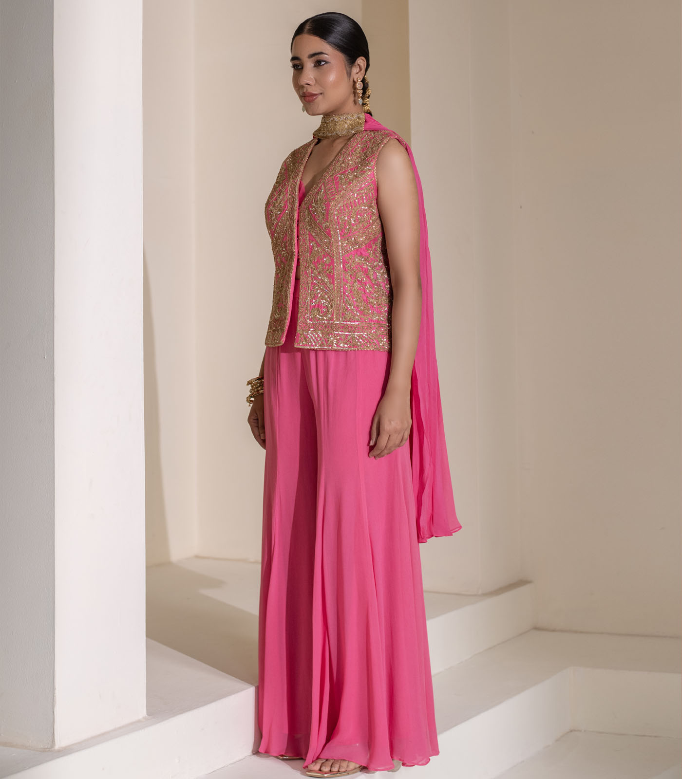 Pink Heavy Embellished ethnic designer Jacket Set - Image 2