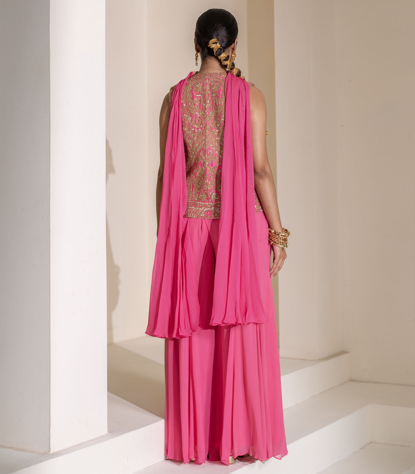 Pink Heavy Embellished ethnic designer Jacket Set - Image 3