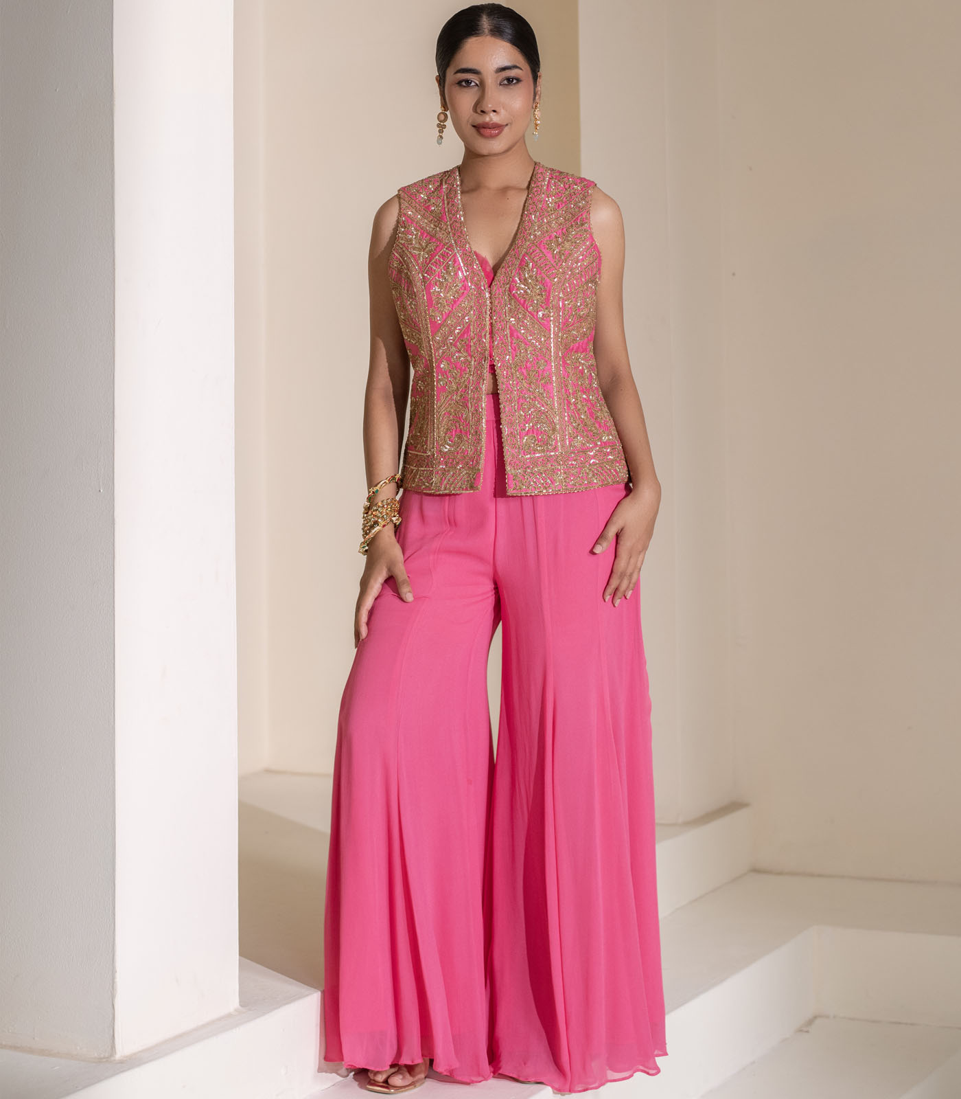 Pink Heavy Embellished ethnic designer Jacket Set - Image 4